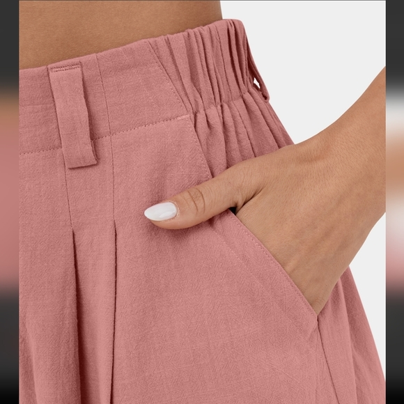 NWT HALARA Plicated Side Pocket Wide Leg Flowy Palazzo Casual Cotton Pant - Picture 4 of 10